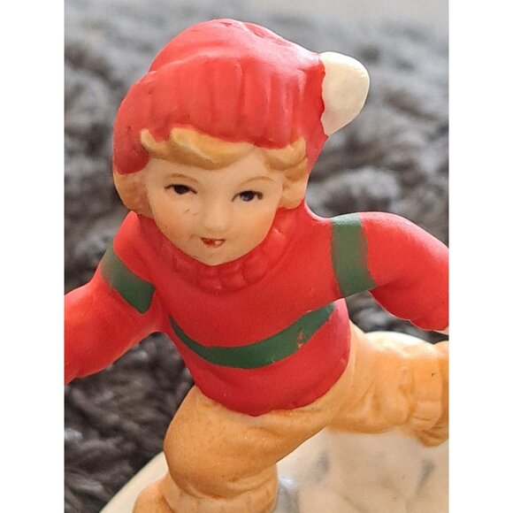 Vintage Lefton Holiday Child Figurines Boy Ice Skater Girl Falling Village - Picture 3 of 9